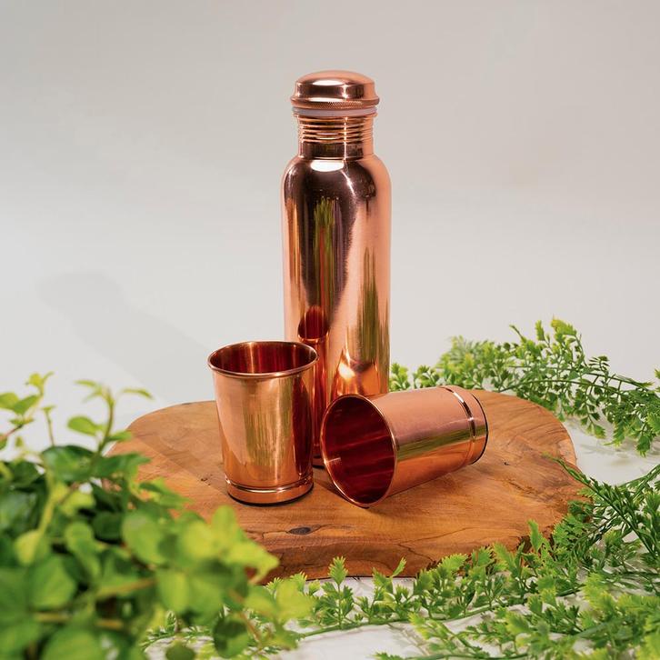 Puur Koperen Set: Fles (1 l) + 2 Bekers (300 ml) Glad, Huis en Inrichting, Keuken | Keukenbenodigdheden, Ophalen of Verzenden