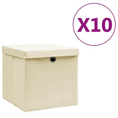 vidaXL Opbergboxen met deksel 10 st 28x28x28 cm crèmekleurig, Huis en Inrichting, Woonaccessoires | Kisten, Nieuw, Verzenden