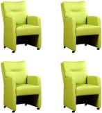Set van 4 Felgroene leren landelijke eetkamerfauteuils - Tol, Overige kleuren, Nieuw, Leer, Ophalen of Verzenden