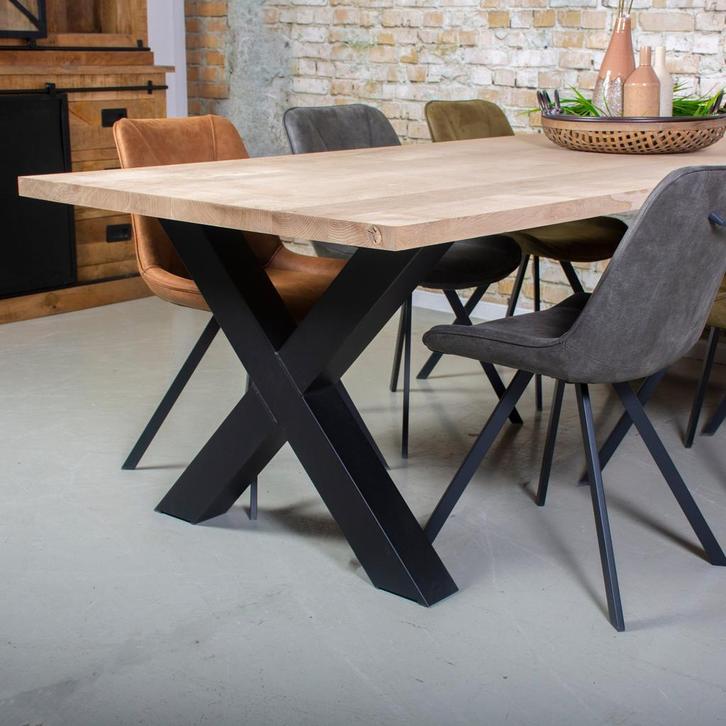 Eiken industriële tafels vanaf 499,-     Zelf samenstellen, Huis en Inrichting, Tafels | Bijzettafels, 75 cm of meer, Nieuw, Hout