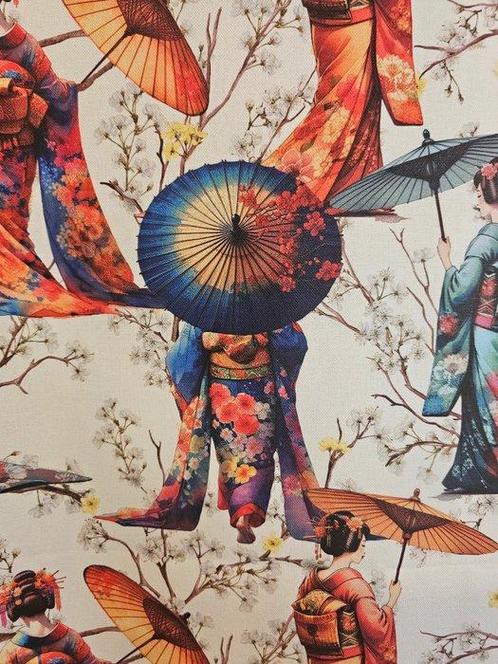 Weefsel Geishe en parasols – Japanse elegantie op een, Antiek en Kunst, Antiek | Kleden en Textiel