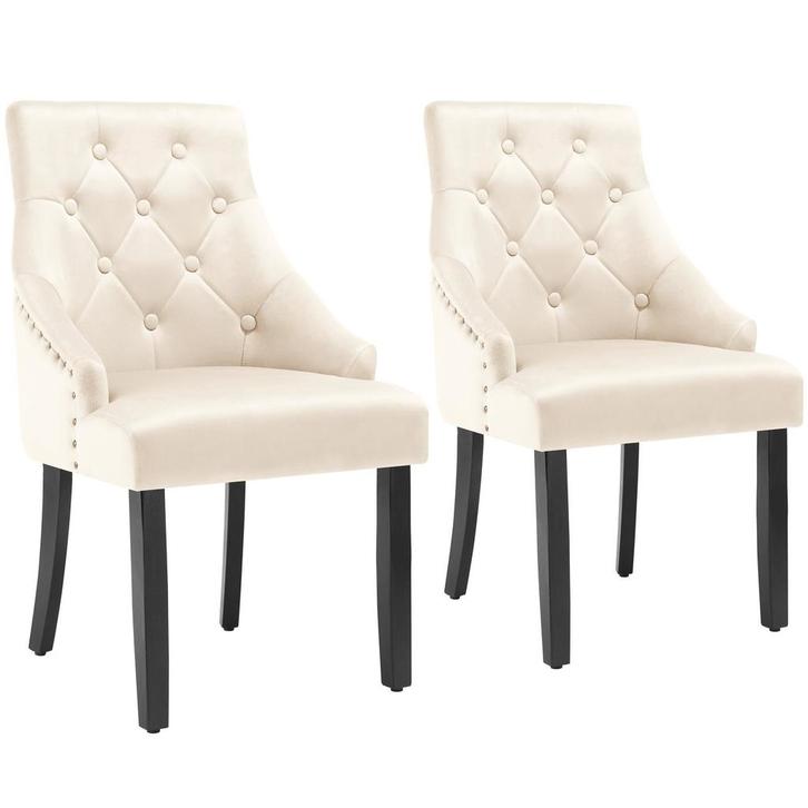 Eetkamerstoel Everdeen in fluweellook, gestikt - crème/zwart, Huis en Inrichting, Stoelen, Verzenden