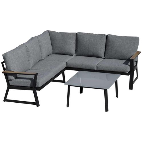 TRUUSK Tuinmeubelset Voor 4 Personen, L-vormige Bank Met Kus, Tuin en Terras, Tuinsets en Loungesets, Nieuw, Verzenden