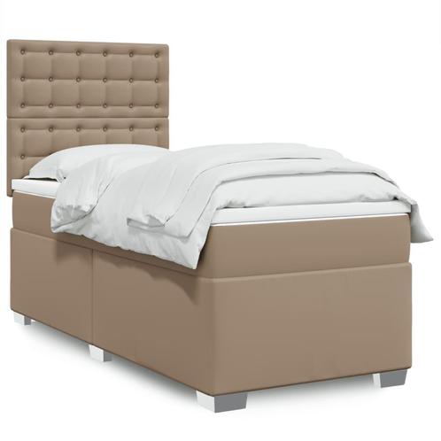 vidaXL Boxspring met matras kunstleer cappuccinokleurig, Huis en Inrichting, Slaapkamer | Bedden, 90 cm, 190 cm of minder, Bruin