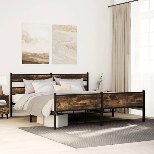 vidaXL Bedframe zonder matras metaal gerookt eikenkleurig, Huis en Inrichting, Slaapkamer | Bedden, 80 cm, 200 cm, Zwart, Eenpersoons