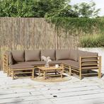 vidaXL 8-delige Loungeset met kussens bamboe taupe, Tuin en Terras, Verzenden, Nieuw, Hout, Loungeset