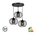 Hanglamp – Industrieel met 3 Draad/Glas-kappen ‘Smoke’, Verzenden, Nieuw, Glas, Industrieel 