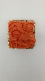 Broche - 18 karaat Geel goud Koraal - Koraal