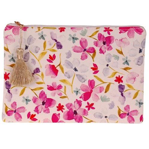 Toilettasje / Etui - Wit - Bloemen Aquarel Print Fuchsia & P, Sieraden, Tassen en Uiterlijk, Toilettassen, Wit, Nieuw, Ophalen of Verzenden