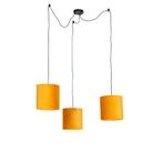 Hanglamp met 3 velours kappen geel met goud - Cava, Huis en Inrichting, Lampen | Hanglampen, Nieuw, Overige materialen, Landelijk / Rustiek
