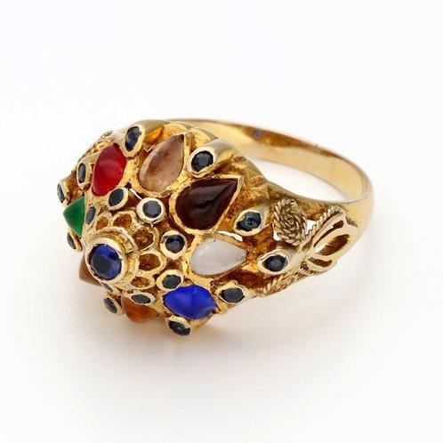 Ring - 18 karaat Geel goud Saffier - Robijn -, Sieraden, Tassen en Uiterlijk, Ringen