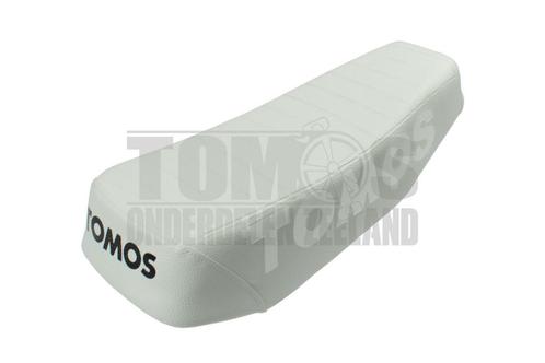 Tomos Zadel buddyseat lang met gestanst zijkant logo wit..., Fietsen en Brommers, Brommeronderdelen | Algemeen, Nieuw, Ophalen of Verzenden