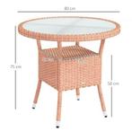 Ronde Tuintafel Ø80x75 cm Rattan Glas met Opbergplank, Caravans en Kamperen, Verzenden, Nieuw