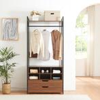 Kledingkast Larem met 6 vakken 180x84x40 cm zwart en walnoot, Verzenden, Nieuw