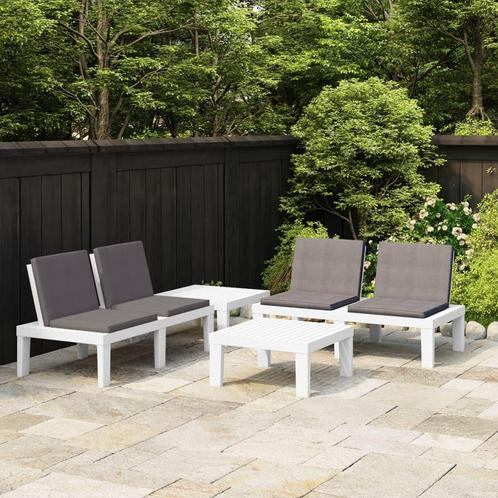 vidaXL 4-delige Loungeset met kussens kunststof wit, Tuin en Terras, Tuinsets en Loungesets, Loungeset, Nieuw, 4 zitplaatsen, Textileen