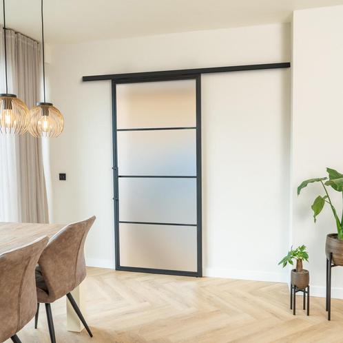 Stalen Schuifdeur met koofsysteem - 4 Vlaks - Mat glas, Doe-het-zelf en Verbouw, Kozijnen en Schuifpuien, Inclusief glas, Nieuw