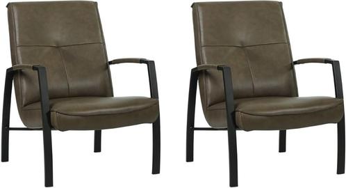 Grijze leren industriële stalen fauteuils - Granada leer As, Huis en Inrichting, Fauteuils, 50 tot 75 cm, 75 tot 100 cm, Nieuw