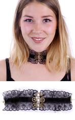 Choker Zwart Kant Kraagje Velvet Roosje 10 Kanten Zwarte Col, Kunststof, Verstelbaar, Zwart, Nieuw