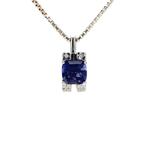 WItgouden hanger met diamant en blauw glas 18 krt, Verzenden, Zo goed als nieuw, Goud