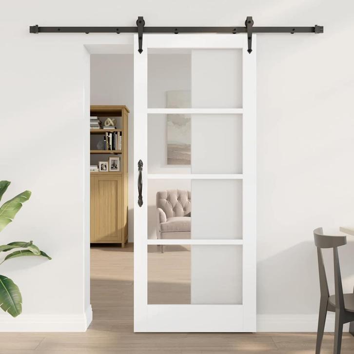 vidaXL Schuifdeur Wit 83 x 202 cm Hout en metaal, Doe-het-zelf en Verbouw, Deuren en Horren, Nieuw, Verzenden