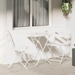 vidaXL 3-delige Vouw Bistro Set Wit Staal, Tuin en Terras, Tuinsets en Loungesets, Verzenden, Nieuw, Overige materialen