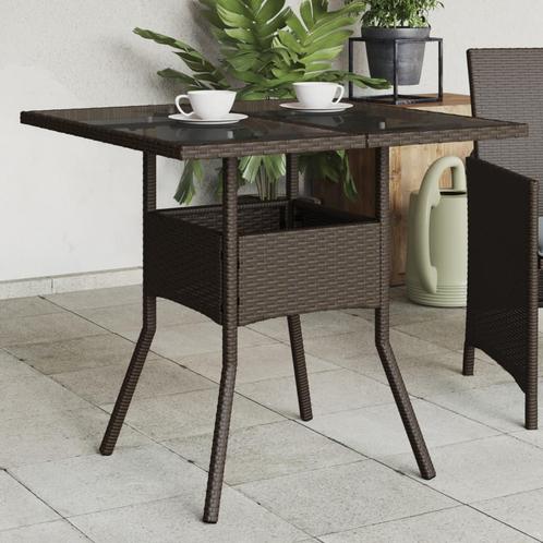 vidaXL Tuintafel met glazen blad 80x80x75 cm poly rattan, Tuin en Terras, Tuintafels, Nieuw, Verzenden