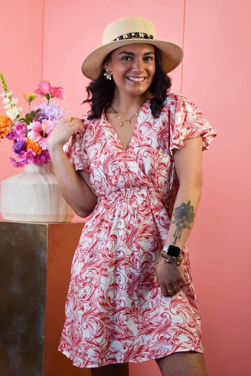 Korte jurk print rood/roomwit, Kleding | Dames, Jurken, Nieuw, Ophalen of Verzenden