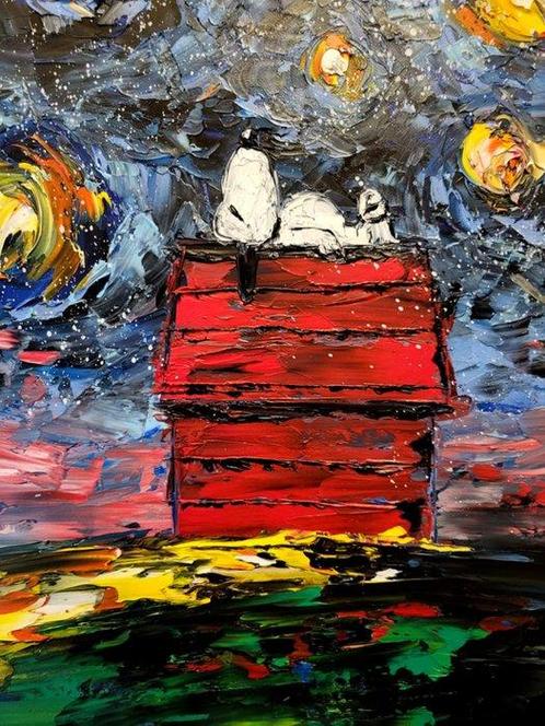 Laurent Pate (1970) - Snoopy au clair de lune, Antiek en Kunst, Kunst | Schilderijen | Modern