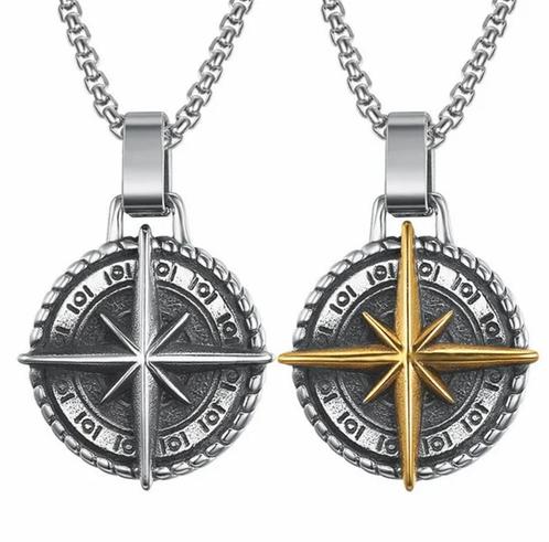 Lange ketting met Kompas Medaillon zilver of goud deLuxe, Sieraden, Tassen en Uiterlijk, Kettingen, Met hanger, Zilver, Nieuw