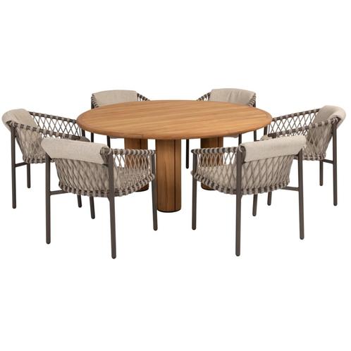 Corsica Allora dining tuinset 160xH75 cm rond 7 delig teak, Tuin en Terras, Tuinsets en Loungesets, Nieuw, Ophalen of Verzenden
