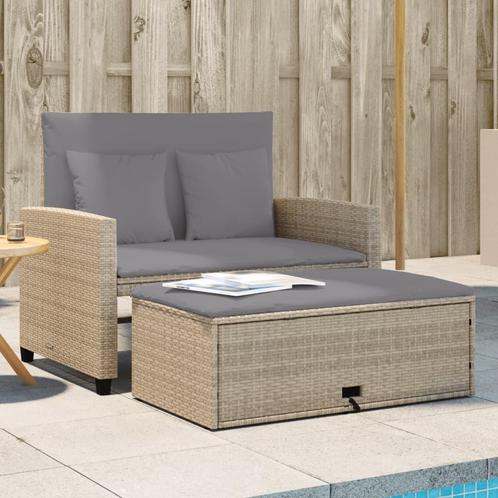 vidaXL Tuinbank 2-zits met kussens poly rattan beige, Tuin en Terras, Tuinsets en Loungesets, Nieuw, Rotan, Verzenden