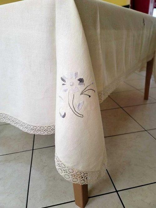Handgeweven Tafelkleed met Haakwerk in het Midden, Linnen, Antiek en Kunst, Antiek | Kleden en Textiel