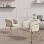 Luxe Beige Fauteuil – Imitatiebont Stoel Gouden Stalen Poten, Huis en Inrichting, Stoelen, Overige kleuren, Verzenden, Nieuw, Stof