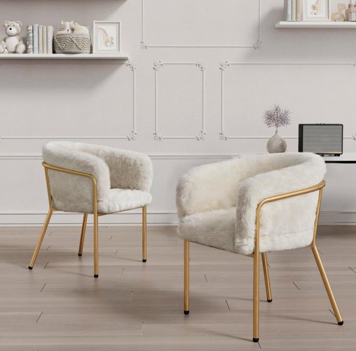 Luxe Beige Fauteuil – Imitatiebont Stoel Gouden Stalen Poten, Huis en Inrichting, Stoelen, Eén, Overige kleuren, Nieuw, Metaal