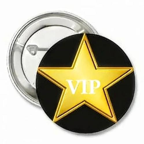 Button/magneet Vip Star met of zonder eigen tekst, Hobby en Vrije tijd, Feestartikelen, Overige, Nieuw, Versiering, Verzenden