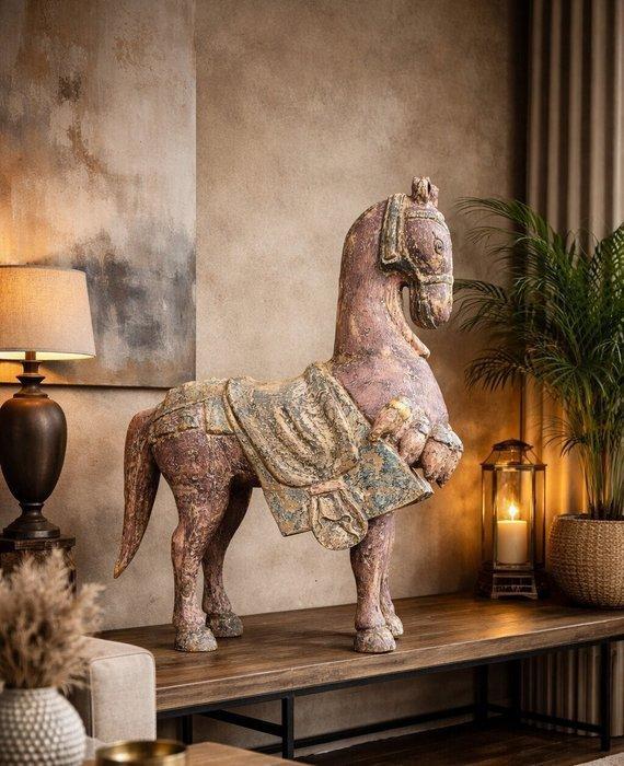 Beeld, XL Vintage Hand-Carved Wooden Horse – Indian Folk Art, Antiek en Kunst, Kunst | Designobjecten