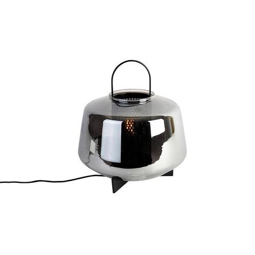 Art deco tafellamp zwart met smoke glas 30 cm - Kevin, Huis en Inrichting, Lampen | Tafellampen, Nieuw, Glas, Minder dan 50 cm