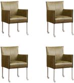 Set van 4 Olijfgroene leren moderne kuipstoel - poot rond rv, Huis en Inrichting, Overige kleuren, Nieuw, Leer, Ophalen of Verzenden