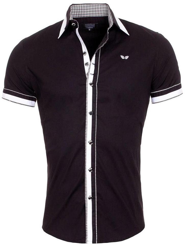 Zwart Overhemd Korte Mouw Witte Bies Heren Carisma 9023, Kleding | Heren, Overhemden, Zwart, Nieuw, Verzenden