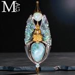 18K vergulde details Zilveren sieraden met Boeddha, Larimar,