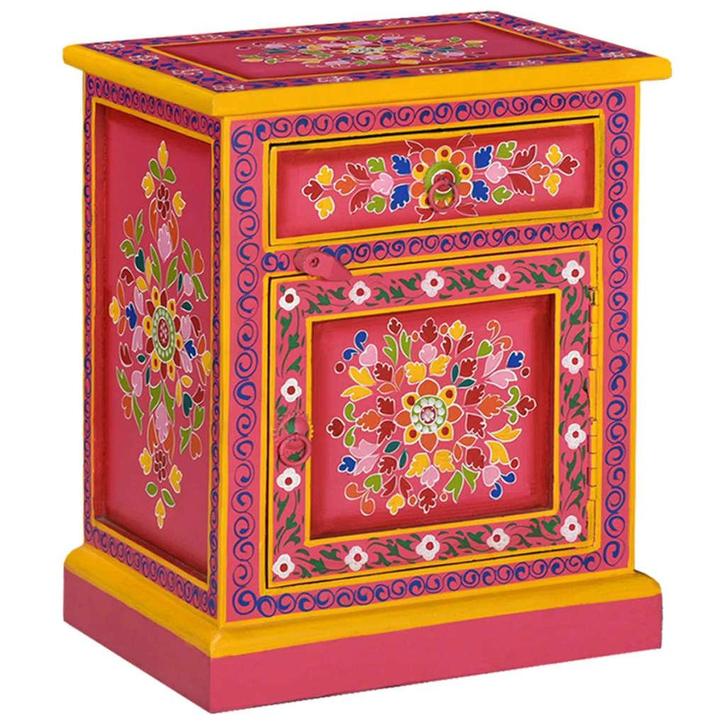vidaXL Nachtkastje handgeschilderd massief mangohout roze, Huis en Inrichting, Slaapkamer | Nachtkastjes, Nieuw, Minder dan 45 cm