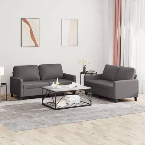 vidaXL 2-delige Loungeset met kussens kunstleer grijs, Huis en Inrichting, Banken | Bankstellen, Nieuw, 150 tot 200 cm, Leer, Vierpersoons of meer