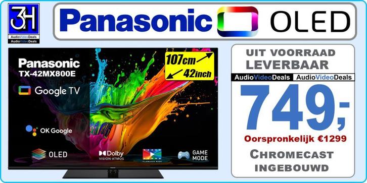 Nieuwe OLED TV Panasonic TX42MZ800E 42 inch Google 120Hz, Audio, Tv en Foto, Televisies, 100 cm of meer, Smart TV, 120 Hz, 4k (UHD)