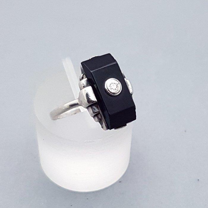 Zilver, Art Deco, Diamant(Getest) + Onyx - Ring, Antiek en Kunst, Kunst | Designobjecten
