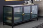 Modern dressoir AMSTERDAM 105cm Zwart Goud Geruite Glazen, Ophalen of Verzenden, Nieuw