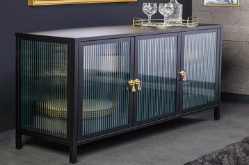 Modern dressoir AMSTERDAM 105cm Zwart Goud Geruite Glazen beschikbaar voor biedingen