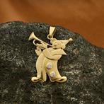18 Krt. Gouden hanger van een clown met zirconia (geelgoud), Ophalen of Verzenden, Gebruikt, Goud, Overige merken