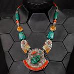 Rood koraal, amber, Himalaya-turquoise (howliet) -