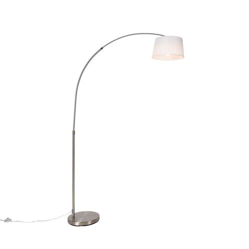 Smart booglamp staal met witte stoffen kap incl. Wifi A60 -, Huis en Inrichting, Lampen | Vloerlampen, Nieuw, Overige materialen
