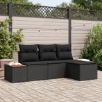 vidaXL 4-delige tuinbankset met kussens - zwart poly rattan, Verzenden, Nieuw, Rotan